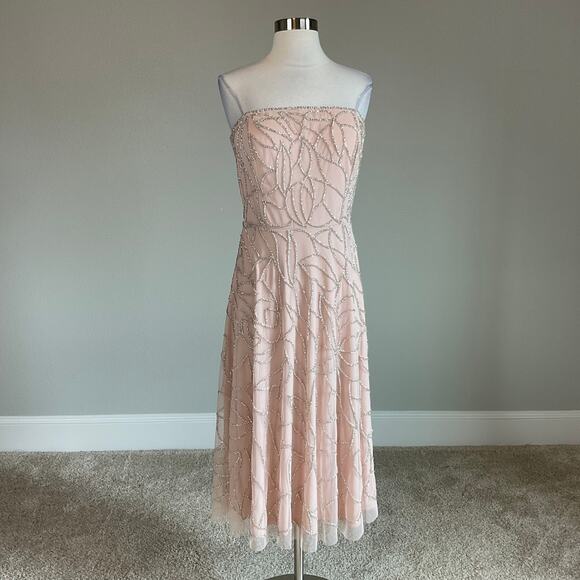 Aidan Mattox Pink Beaded Strapless Fit and Flare Cocktail Dress Women’s Size 12 - Picture 2 of 11